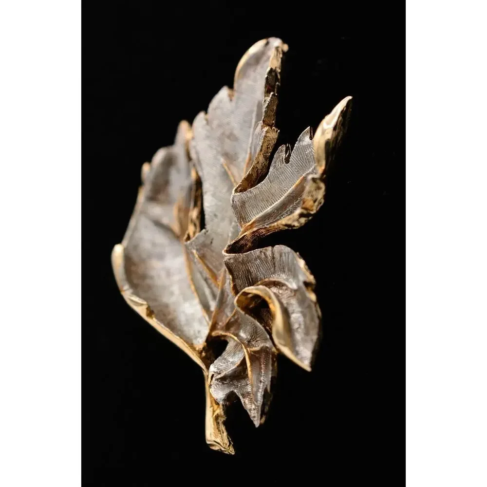 Vintage Leaf Pin Brooch Dark Silver Gold Textured Heavy Chunky 1980s BinAP